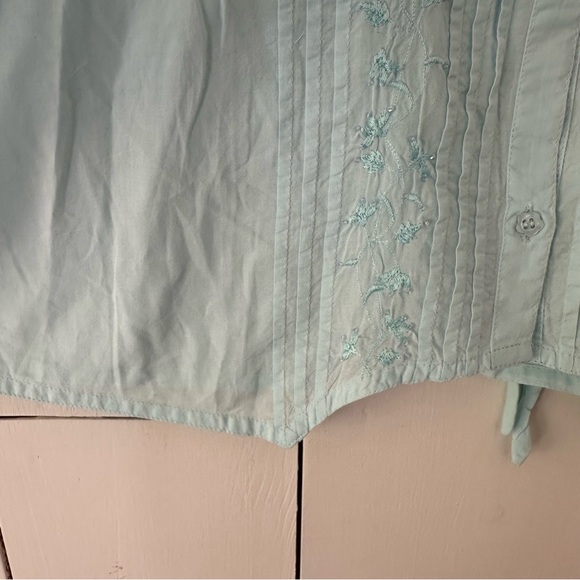 Ella Simone Cotton Pajama Set Sz XL Sky Blue NWOT Embroidered Pintuck Ribbon - Picture 8 of 16